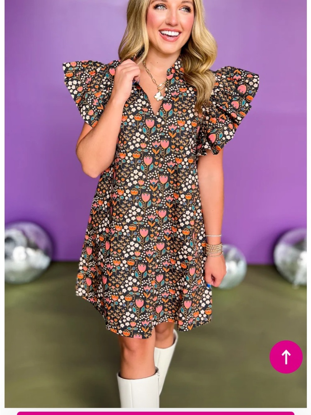 NWT SSYS Josie ruffle shoulder poplin dress in an ornamental floral print Size S